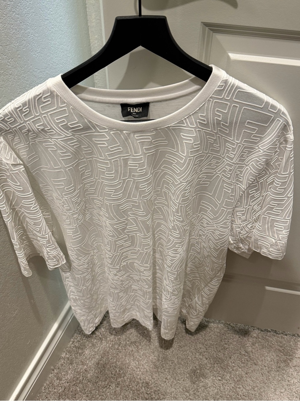 Fendi White All-Over Embossed FF Logo Short Sleeve Tee